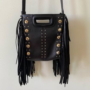 Maje Mini M Fringe Purse with Gold Embellishment